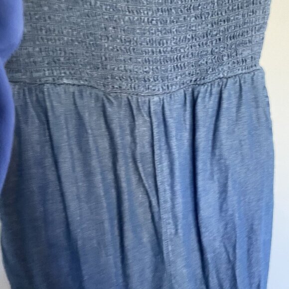 Blue Rain ruched jumpsuit women's size XS cotton denim material off the shoulder - Picture 4 of 8
